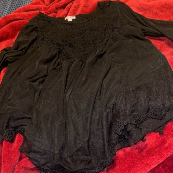 Vintage style Semi sheer Mesh embroidered crotchet flowy Top Sz L - Picture 6 of 16